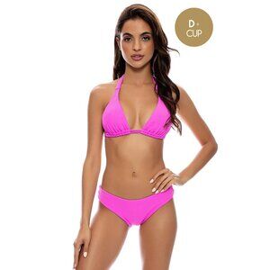 Luli Fama Triangle Halter Top & Seamless Full Ruched Back Bottom Blushin Womens